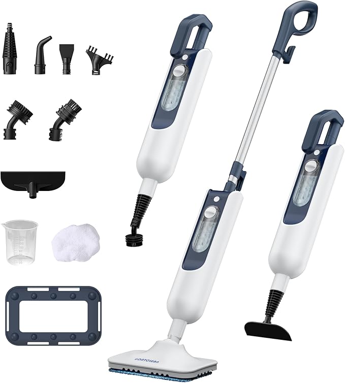 Steam Mop with 11 Attachments, 20-Second Heat-Up, 12 fl oz Tank, 22.9 ft Power Cord, Handheld Home Steam Cleaner for Multi-Surface Hard Floors, Kitchen, Barthroom, Tiles, Cars, Furniture