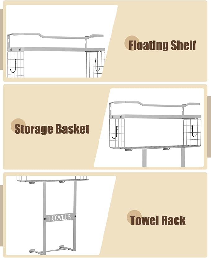 Towel Racks for Bathroom Wall Mounted - Bath Wall Towel Holder Set Above Toilet Storage, Rolled Towel Shelf Organizer for Small Bathroom, Wood Vertical Towel Rack for Bathroom Wall Decor Grey