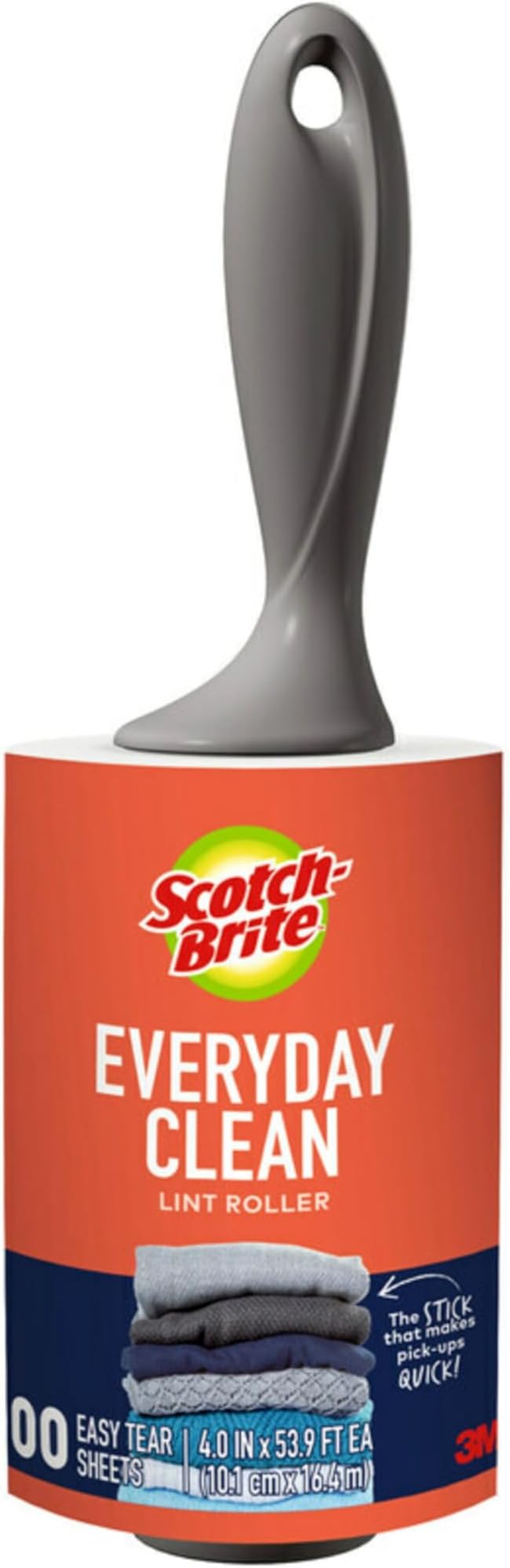 Scotch-Brite Everyday Clean Lint Roller, Lint Remover for Pet Hair, Dark Clothes, Furniture, and Dusty Surfaces, Picks Up Fur & Fluff in Your Home, Car, & Office, 1 Pack, 100 Adhesive Sheets Total
