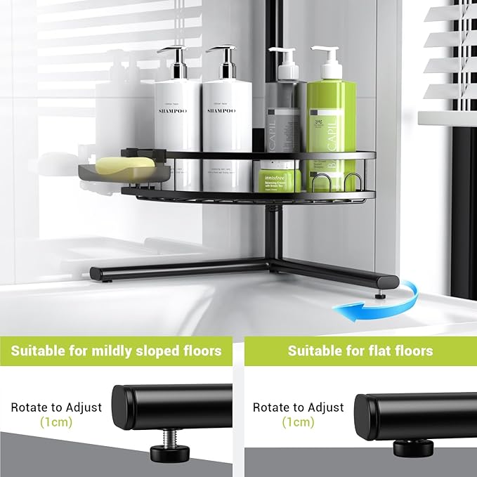 Corner Shower Caddy Standing: 4-tier Rustproof Shower Organizer Shelf - Floor Shower Corner Shelf Rack Stand for Bathroom Black