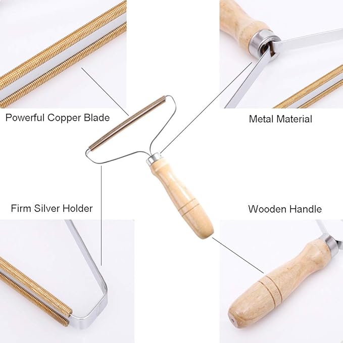 Carpet Pet Hair Remover, Portable Spark Lint Roller with Wooden Handle, Carpet Pile Brush with Double Sided Metal Scraper Suits Indoor Carpet, Pet Hair, Car Carpet,2 Pcs