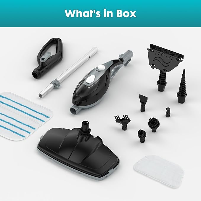 OLIXIS 10-in-1 Steam Mop, 1550W Detachable Handheld Steam Cleaner for Floor Cleaning, 16FT Cord, 2 Washable Pads, Multi-Purpose Floor Steamer for Hardwood, Carpet, Tile, Grout, Windows, Black Grey