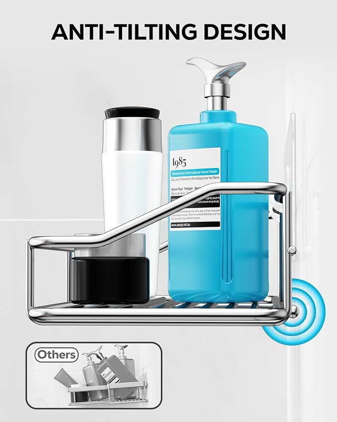 Nieifi Shower Caddy Shelf with Hooks Storage Rack Organizer Adhesive Stainless Steel without Drilling for Bathroom, Lavatory, Washroom, Restroom, Shower, Toilet, Kitchen (Sliver, 6 Pack)