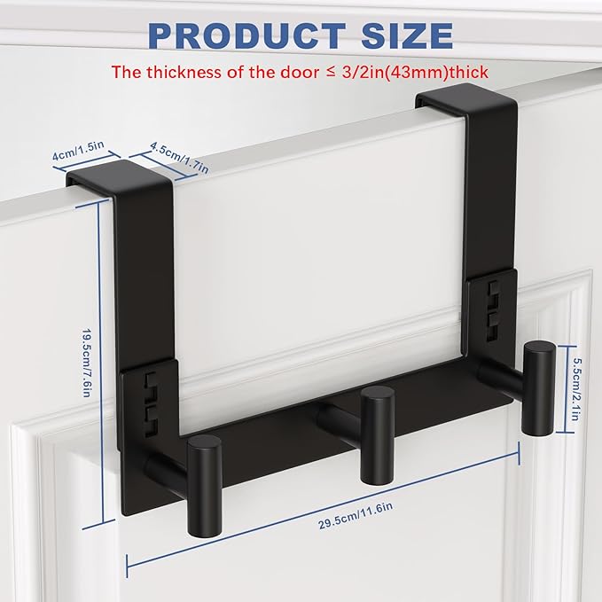 WUIVIUT Over The Door Hooks, Coat Rack Over The Door Heavy Duty Towel Rack Clothes Hanger for Bathroom liveroom Kitchen (3 Hook, Fits 1-3/4'' Thick)