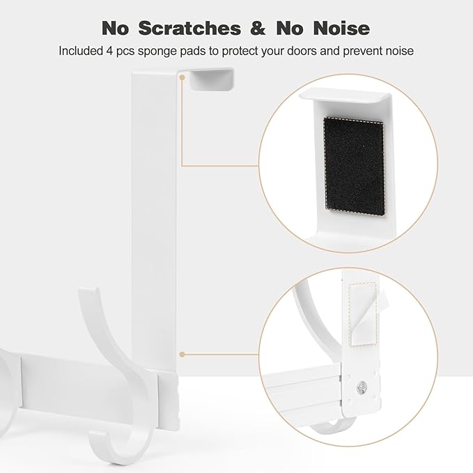 Over The Door Hooks, Door Hanger Hooks for Hanging, Over The Doors Towel Racks for Bathroom with 10 Coat Hook, Coat Rack Bathroom Accessories（2 Pack, White）