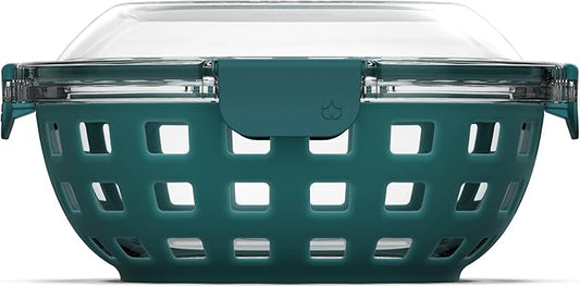Ello Duraglass Meal Prep Container- Glass Food Storage Container with Silicone Sleeve and Airtight BPA-Free Plastic Lid, Dishwasher, Microwave, and Freezer Safe