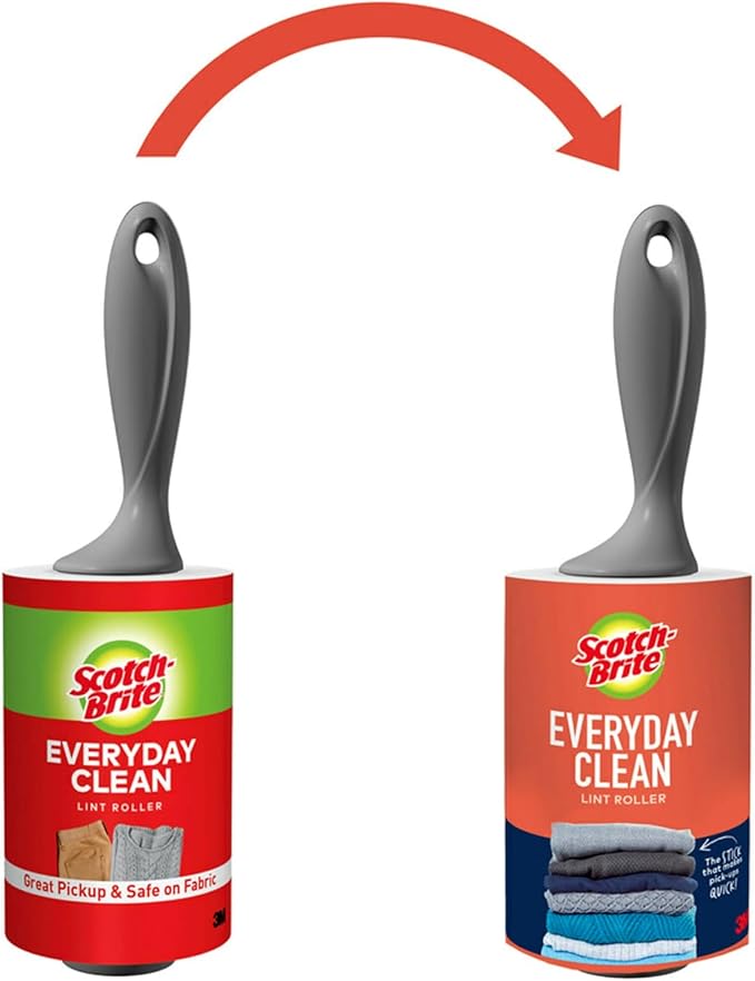 Scotch-Brite Everyday Clean Lint Roller, Lint Remover for Pet Hair, Dark Clothes, Furniture, and Dusty Surfaces, Picks Up Fur & Fluff in Your Home, Car, & Office, 1 Pack, 100 Adhesive Sheets Total