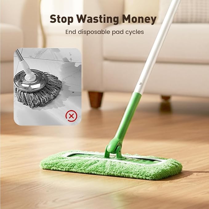 Reusable Mop Pads, Reusable Microfiber Mop Pads Compatible with Sweeper Mops, Replacement Wet Mopping pad Refills & Washable Dry Sweeping Cloths for Surface/Hardwood Floor Cleaning (Green-3PCS)