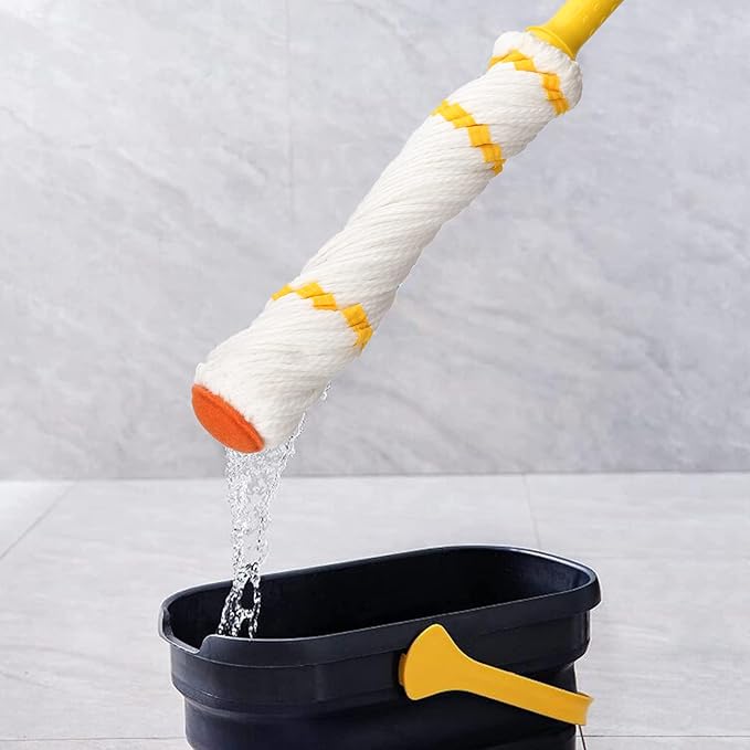 Self-Wringing Twist Mops with 1 Extra Refill, Microfiber Mops for Floor Cleaning with 57 " Long Handle, Easy Wringing Floor Mop for Hardwood Commercial Household Clean (1 Handle & 2 Mop Heads)