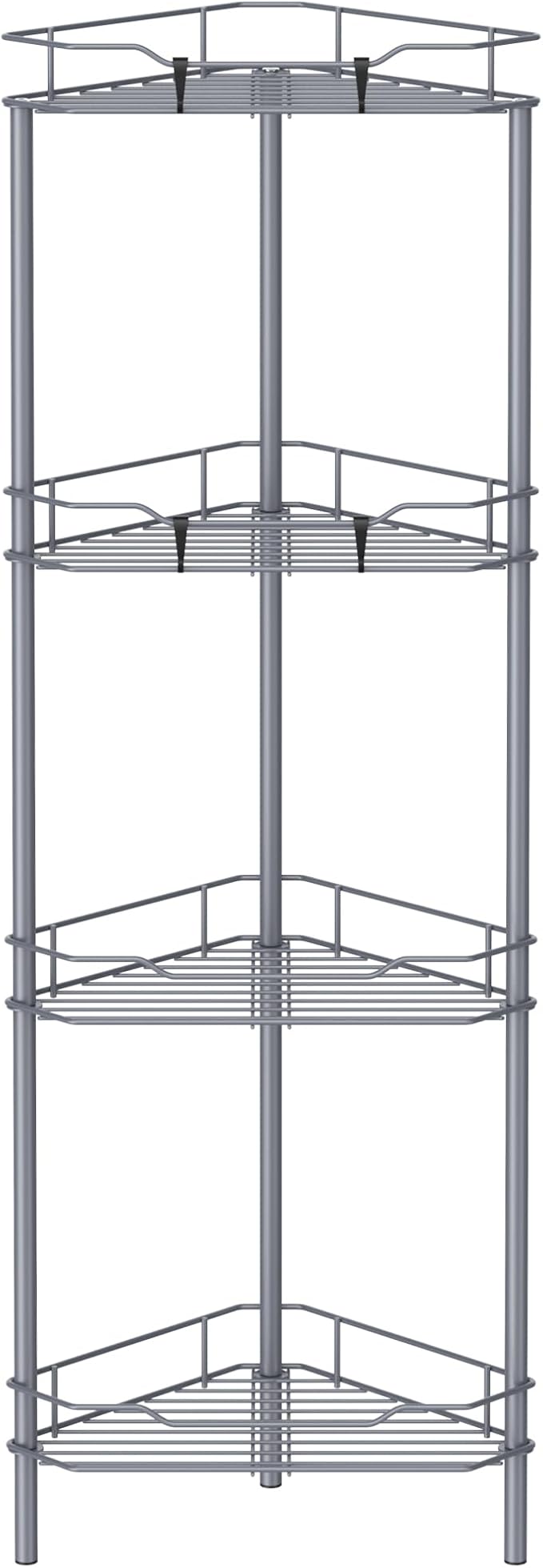 4 Tier Floor Standing Corner Shower Caddy Organizer Shelf with Hooks, Bathroom Shelves Stand Rack, Dark Gray