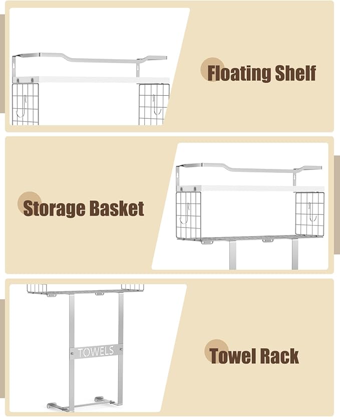 Towel Racks for Bathroom Wall Mounted - Bath Wall Towel Holder Set Above Toilet Storage, Rolled Towel Shelf Organizer for Small Bathroom, Wood Vertical Towel Rack for Bathroom Wall Decor Silver