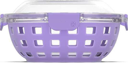 Ello Duraglass Meal Prep Container- Glass Food Storage Container with Silicone Sleeve and Airtight BPA-Free Plastic Lid, Dishwasher, Microwave, and Freezer Safe