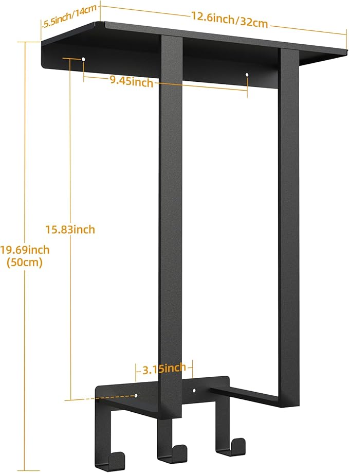 Towel Racks for Bathroom, Towel Rack with Shelf and 3 Hooks, Towel Storage Holders Wall for Rolled Bath Towels, Black