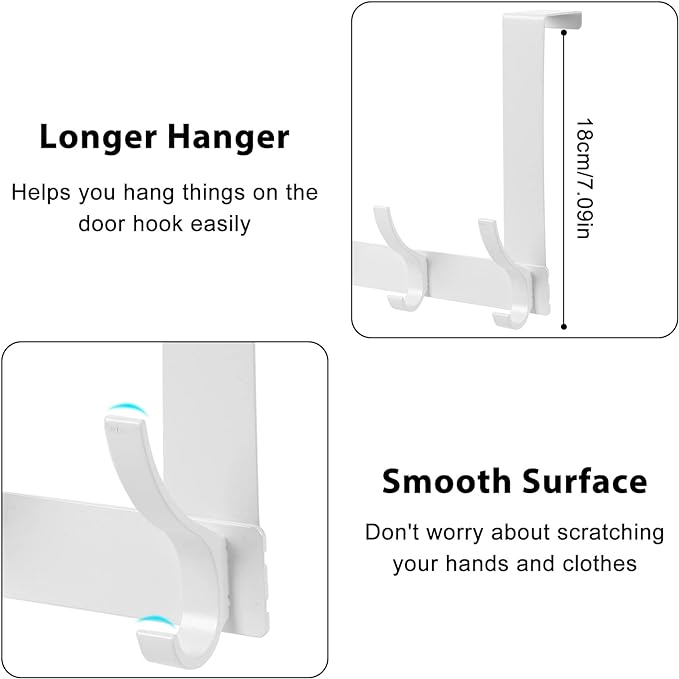 Over The Door Hooks, Door Hanger Hooks for Hanging, Over The Doors Towel Racks for Bathroom with 12 Coat Hook, Coat Rack Bathroom Accessories（2 Pack, White）