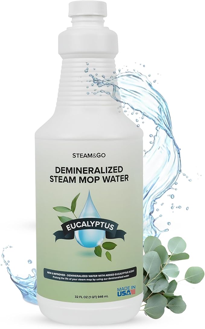 Steam & Go - Demineralized Water for Steam Cleaner, PVC-Free Floor Cleaner Liquid Compatible With Any Steam Mop, Ready-to-Use Multisurface Cleaner, Scented Mop Solution, Eucalyptus Mint, 32 oz