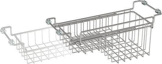 Over The Kitchen Sink Caddy Sponge Holder Organizer Drying Rack Expandable for Sponge Brush Soap Dish Cloth Rag, Stainless Steel (12.25" to 17.25")