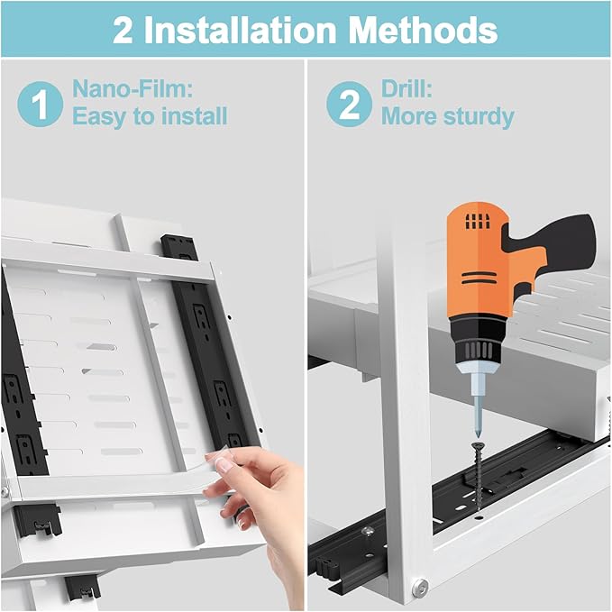 Golener 2-Tier Expandable Pull Out Cabinet Organizer - Slide Out Drawers for Kitchen Cabinets, Bathroom Organizers and Storage, Under Sink Organizer for Kitchen Storage Organization, White Metal Frame