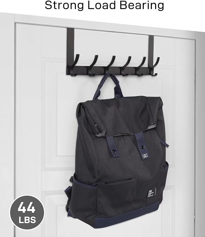 Over The Door Hooks, Door Hanger Hooks for Hanging, Over The Doors Towel Racks for Bathroom with 12 Coat Hook, Coat Rack Bathroom Accessories（2 Pack, Black）