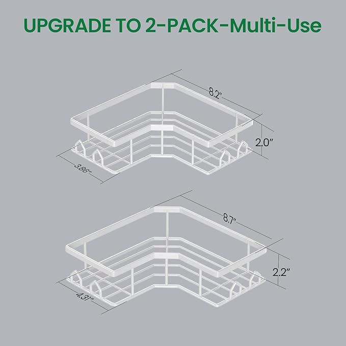 Adhesive Shower Caddy, 2 Pack Corner Bath Organizer, Rustproof Stainless Steel Shower Shelves with Large Capacity, No Drilling Shelves for Bathroom Storage, Home, Kitchen Décor (White).
