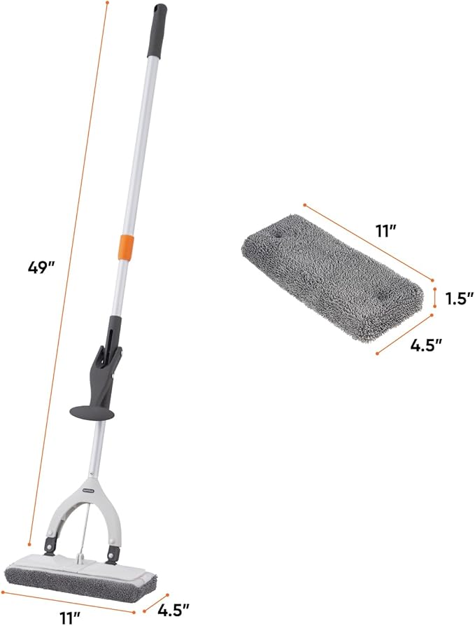 Superio Miracle Microfiber Self-Wringing Flat Mop with Telescopic Handle & Replacement Pad - Lightweight, Heavy-Duty Mop for Hardwood, Tile, Laminate & Walls - Grey