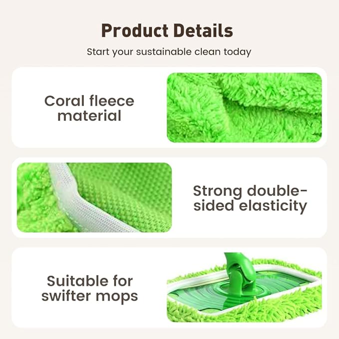 Reusable Mop Pads, Reusable Microfiber Mop Pads Compatible with Sweeper Mops, Replacement Wet Mopping pad Refills & Washable Dry Sweeping Cloths for Surface/Hardwood Floor Cleaning (Green-3PCS)