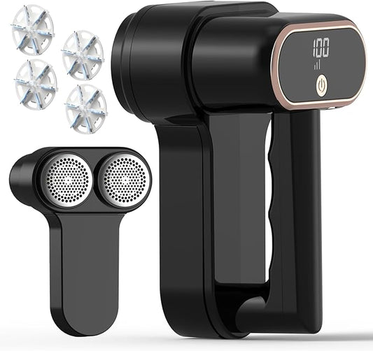 Dual Motors Rechargeable Fabric Shaver,3-Speed Lint Remover for Clothes Sweat & Furniture Couch,Eliminates Fuzz & Pilling,Electric Lint Shaver with LED Display & Type-C Fast Charging Port - Black