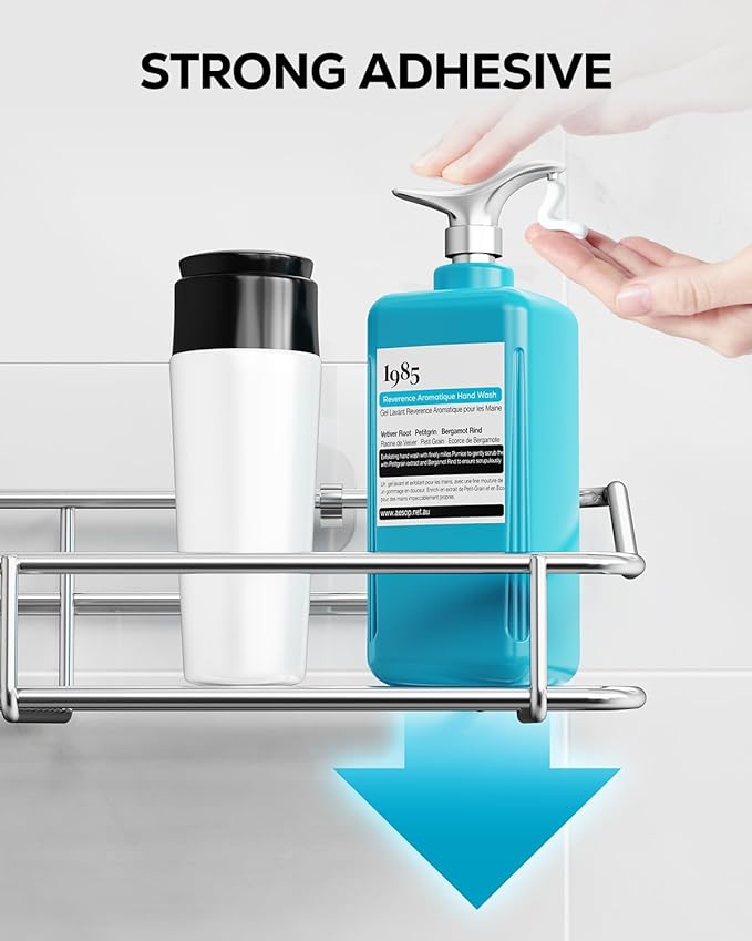 Nieifi Shower Caddy Shelf with Hooks Storage Rack Organizer Adhesive Stainless Steel without Drilling for Bathroom, Lavatory, Washroom, Restroom, Shower, Toilet, Kitchen (Sliver, 6 Pack)