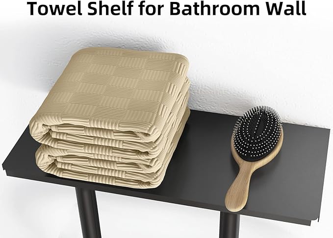 Towel Racks for Bathroom, Bathroom Towel Rack Wall Mounted with Metal Shelf and 3 Hooks for Small Bathroom, Black