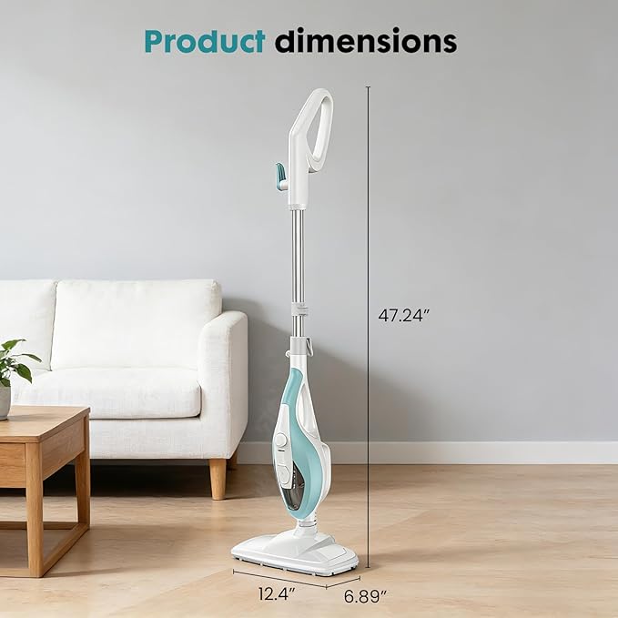 OLIXIS 10-in-1 Steam Mop, 1550W Detachable Handheld Steam Cleaner for Floor Cleaning, 16FT Cord, 2 Washable Pads, Multi-Purpose Floor Steamer for Hardwood, Carpet, Tile, Grout, Windows, White Green