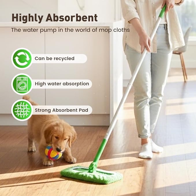 Reusable Mop Pads, Reusable Microfiber Mop Pads Compatible with Sweeper Mops, Replacement Wet Mopping pad Refills & Washable Dry Sweeping Cloths for Surface/Hardwood Floor Cleaning (Green-3PCS)