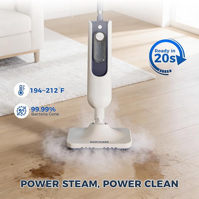 Steam Mop with 11 Attachments, 20-Second Heat-Up, 12 fl oz Tank, 22.9 ft Power Cord, Handheld Home Steam Cleaner for Multi-Surface Hard Floors, Kitchen, Barthroom, Tiles, Cars, Furniture