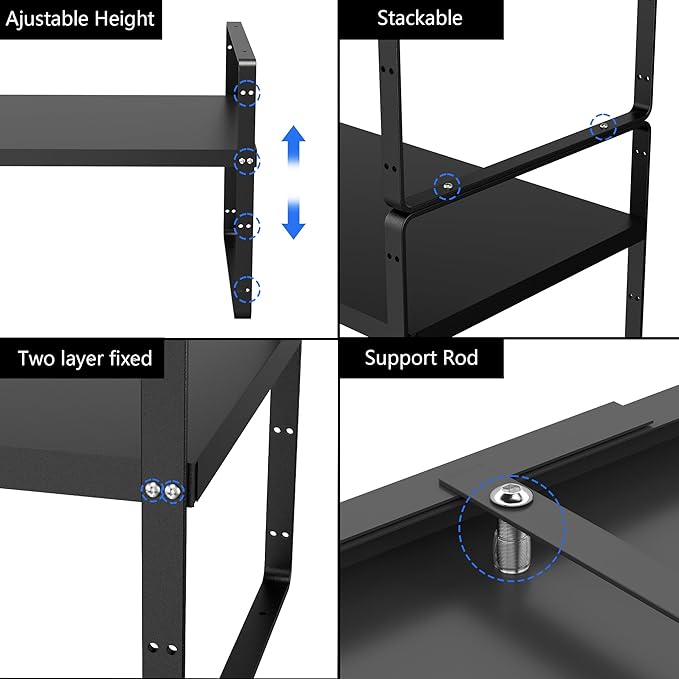 SANNO Expandable Kitchen Shelf Organizers, Stackable Cabinet Shelf Organizer Storage Rack, Countertop Organizer Kitchen Pantry Cupboard Pantry,Black, 10" W, 1 Pack