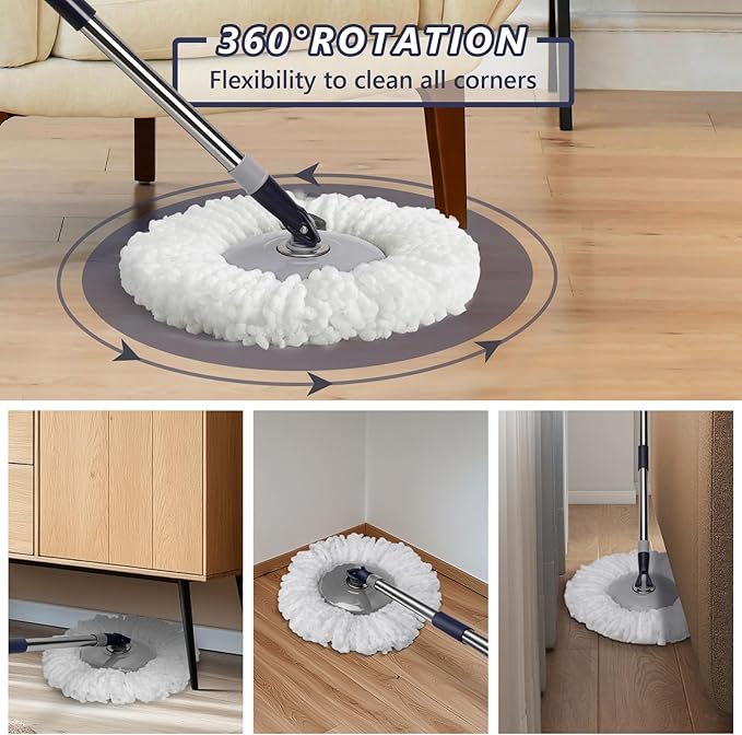 Spin Mop and Bucket Set,Masthome EasyWring Microfiber Spin Mop with 3 Mop Pads,Pedal Spinning Mops and Bucket with Wringer Set for Floor Cleaning - Home & Office Suitable