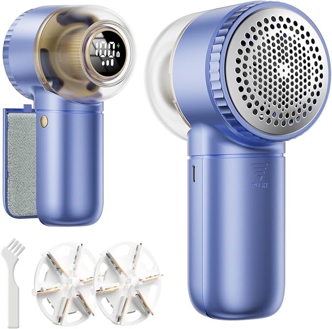 Fabric Shaver with Lint Brush, Large Lint Shaver with Digital Display, 3-Speeds Lint Remover with 6-Leaf Blades, Electric Sweater Shaver to Remove Pilling for Clothes, Furniture