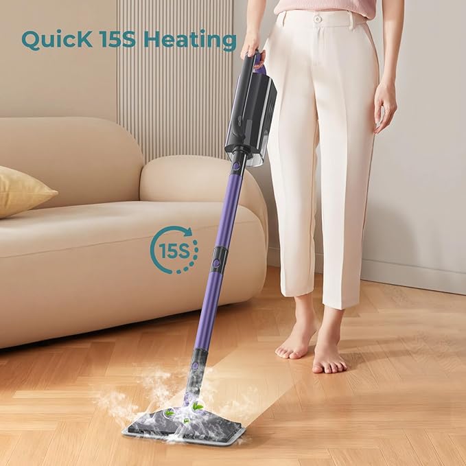 Steam Mop, Steam Cleaner with 400ML Water Tank, 2 Washable Pads, 23FT Power Cable floor steamer, Detachable Steam Mops for sealed Hard Floors, Marble, Stone, Hardwood (Lavender)