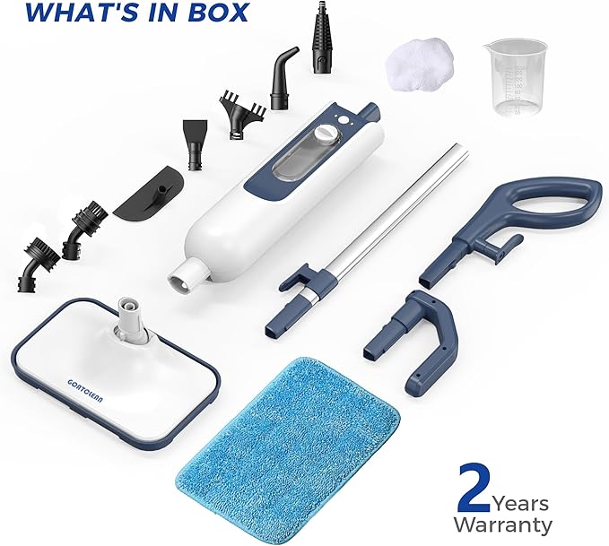 Steam Mop with 11 Attachments, 20-Second Heat-Up, 12 fl oz Tank, 22.9 ft Power Cord, Handheld Home Steam Cleaner for Multi-Surface Hard Floors, Kitchen, Barthroom, Tiles, Cars, Furniture