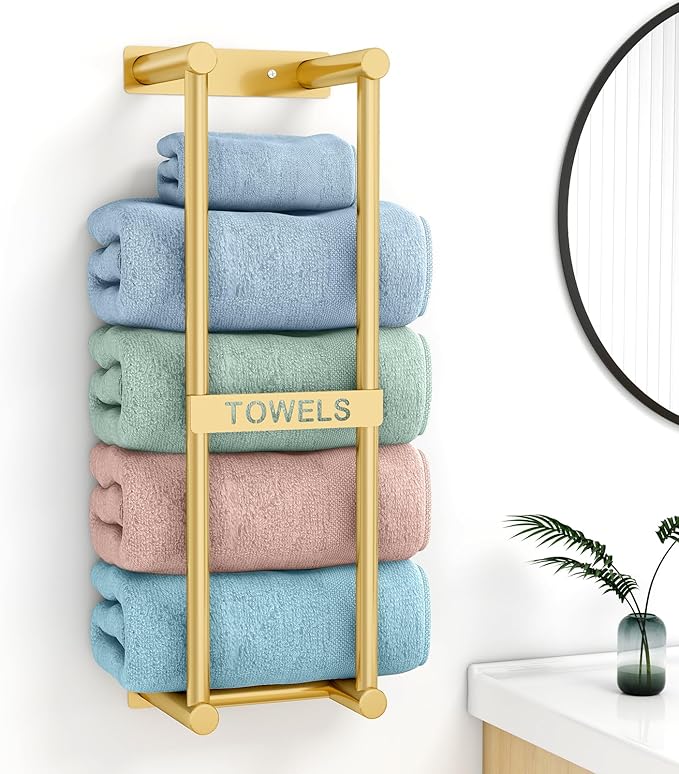 Towel Racks for Bathroom, STWWO Bathroom Towel Storage Wall Mounted, Stainless Steel, 22inch, Gold