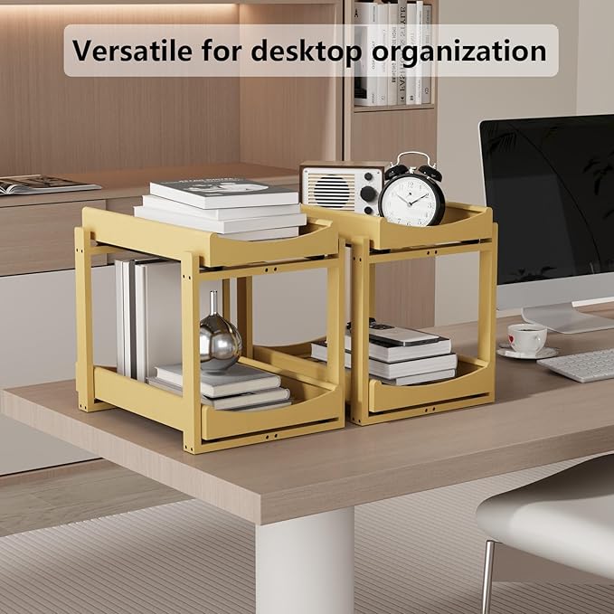 Bamboo Under Sink Organizer Adjustable Height 2 Tier Bathroom Organizer Pull Out Cabinet Storage Kitchen Heave Duty Wood Slide Ou Shelf for Kitchen Bathroom (Black, 2 Packs) (Nature, 2 Packs)