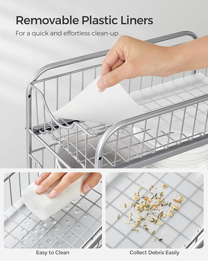 SONGMICS 2-Tier Pull Out Cabinet Organizers, Under Sink Organizer, Bathroom Organizer and Storage, Sliding Basket Drawers, Stackable for Kitchen, Bathroom, Metallic Silver UKCS017E01