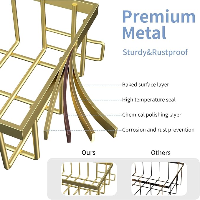 Under Sink Organizer Storage 2-Tier Premium Metal Pull-Out Kitchen Cabinet Organizer with Sliding Drawer, Height Adjustable, Heavy Duty for Kitchen & Bathroom Organizers 2 Pack Gold