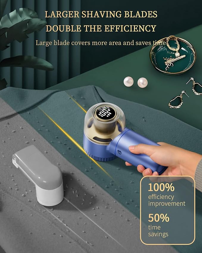 Fabric Shaver with Lint Brush, Large Lint Shaver with Digital Display, 3-Speeds Lint Remover with 6-Leaf Blades, Electric Sweater Shaver to Remove Pilling for Clothes, Furniture