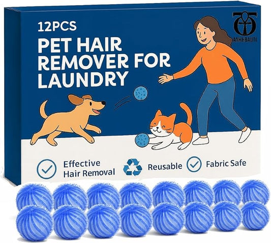 12 CT Pet Hair Remover for Laundry, Dog & Cat Hair Remover for Laundry, Laundry Pet Hair Catcher, Lint Catcher for Washing Machine, Reusable, Fabric Safe,Easy to Use (Dark Blue)