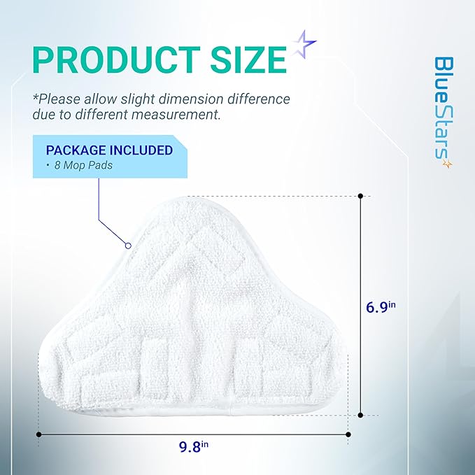 BlueStars 8-Pack Microfiber Steam Mop Pads Replacement – Compatible with H2O H20 Steam Mop X5 Steam Cleaners – Washable & Reusable, Exact Fit for H2O X5 Steam Cleaners
