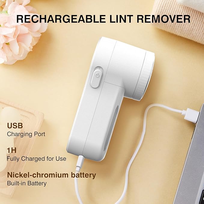 Fabric Shaver, Lint Remover Rechargeable, Electric Portable Sweater Defuzzer Digital LED Display to Remove Pilling for Clothes, Furniture, Sweater, (White with one Shaver Blades)