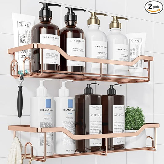 Kitsure Shower Caddy Large - Adhesive Shower Organizer, Stainless Steel Shelf for Inside Shower, No Drill Bathroom Organizers and Storage, Home Decor Accessories, 2 Pack, Rose Gold