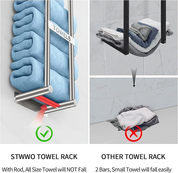Towel Racks for Bathroom, STWWO Towel Storage for Small Bathroom 22inch, Stainless Steel Towel Rack Wall Mounted for Bath Towel, Brushed Nickel