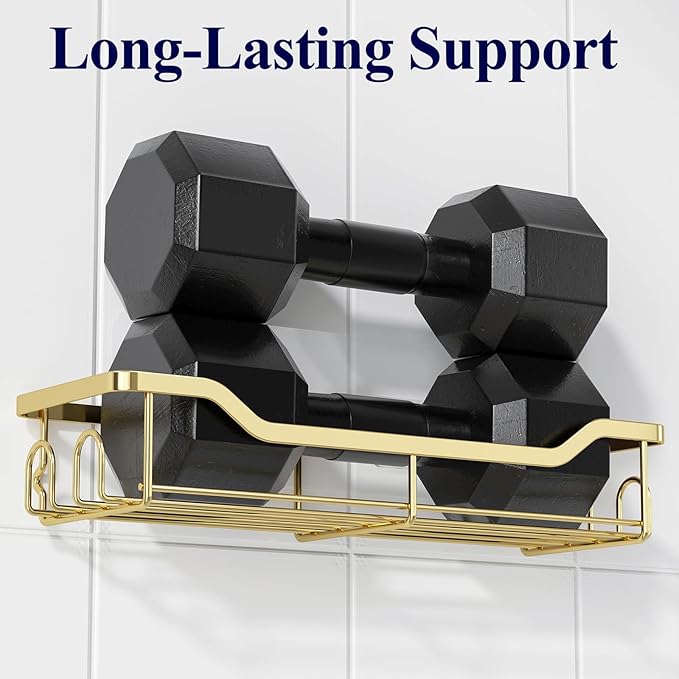 Kitsure Shower Caddy Large - Adhesive Shower Organizer, Stainless Steel Shelf for Inside Shower, No Drill Bathroom Organizers and Storage, Home Decor Accessories, 2 Pack, Gold