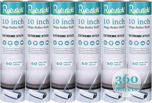 10 inch Large Lint Roller Refill Compatible with Evercare Layers Smart Design Mega Lint Rollers for Pet Hair Extra Sticky 60 Sheets per Refill, 6 Pack, 360 Sheets Total