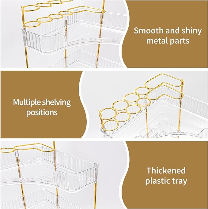 NATURE'S SOURCE Makeup Organizer for Vanity, 2-Tier Corner Bathroom Organizer Countertop with Makeup Brush Holder, Corner Counter Storage for Bathroom Dresser-Clear