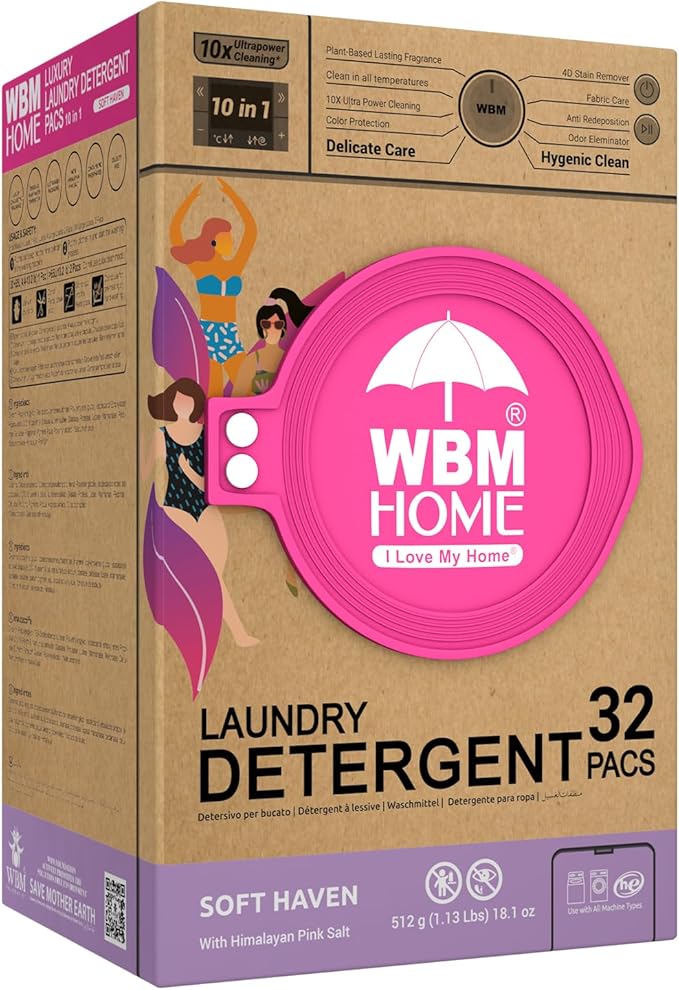 WBM Laundry Pods, 32 Count | Specially Designed for Undergarments With Soft Heaven Fragrance | Laundry Detergent Pods Formulated With Plant-Based Formula and Gentle Stain Remover